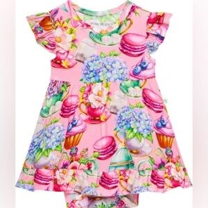Posh Peanut Baby Dress 0-3M Pink Floral Macaron Cupcake Print Ruffle girl infant